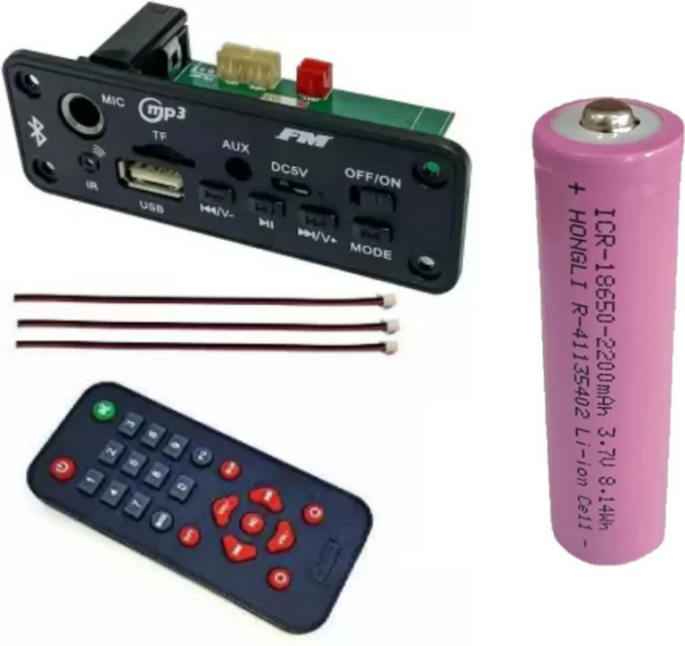 Bluetooth MP3 Module with Remote LION Battery Connector Wires| USB ,MIC AUX